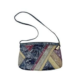 Vintage Amile Leather Snakeskin Patchwork  Shoulder Bag Zipe Closure Purse